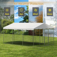 15x10 FT Large Outdoor Dog Kennel with Canopy, Heavy Duty Galvanized Steel Frame, Waterproof Cover, All-Weather Protecti