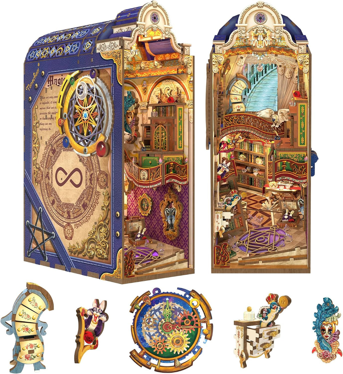 Tonecheer DIY Book Nook Kit 3D Wooden Puzzle Fairy Tale Miniature - Magical Library