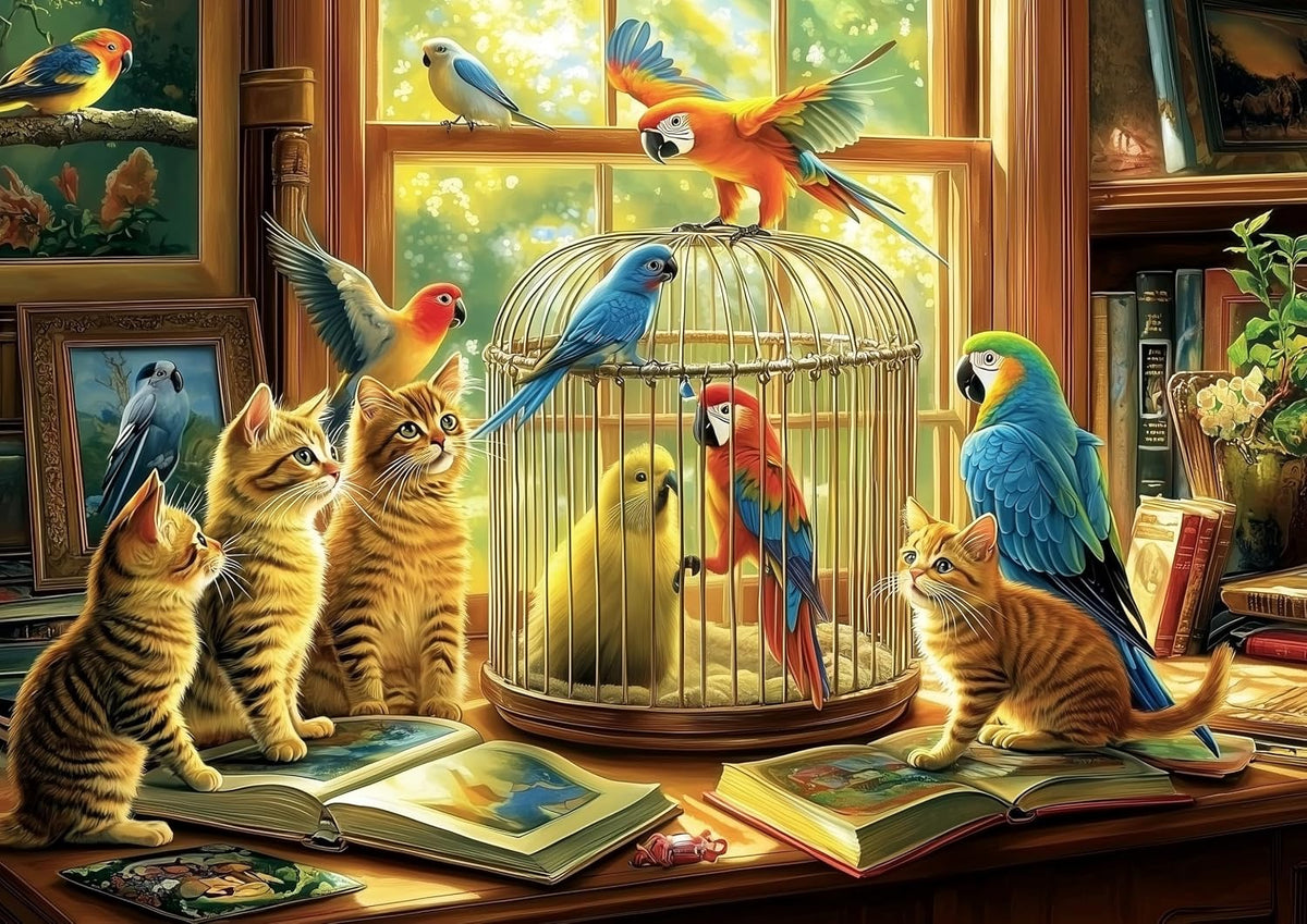 Halloween Puzzle 500 Piece with Lettered for Adults Gift - 500piece - Kitten & Parrot - 23x15" / Retired Models