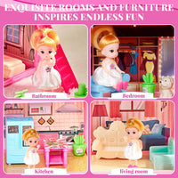 OCTERIC pink doll house for girls with 4 floors, 13 rooms, 2 dolls and puppies - view 3