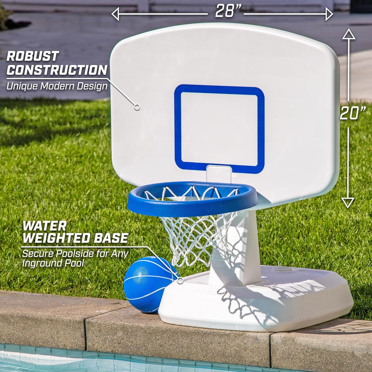 GoSports Splash Hoop Classic white pool basketball hoop with water basketball - view 4
