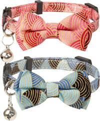Collar for Cat Pet Breakaway with Bell Bowtie Detachable Bow - Kimono-Blue & Pink
