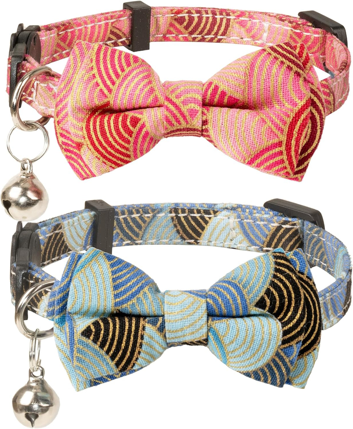 Collar for Cat Pet Breakaway with Bell Bowtie Detachable Bow - Kimono-Blue & Pink