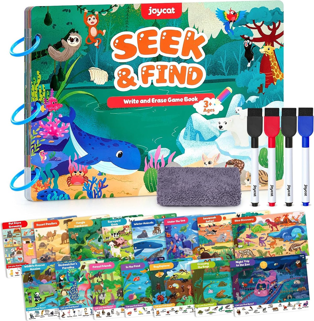JoyCat seek and find activity book with dry erase markers, cloth and storage bag - view 4