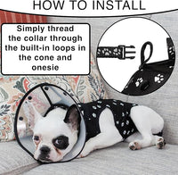 Cat Recovery Cone Kit Post Surgical Soft Pet Vest, Collar, and Non-Irritating Protection Cone for Cats - Comfortable Injury Care Solution (Black with White Paws, Small)
