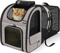 pecute Cat Backpack Expandable - Brown / 12.6"L x 10.2"W x 16.5"H / Mesh Window