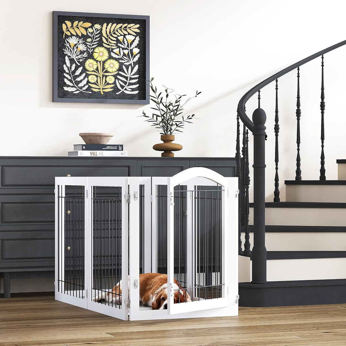 PAWLAND Dog Gate Indoor with Door, Freestanding, Foldable - White / 【6 Panels with Door】144"W x 32"H - image 4