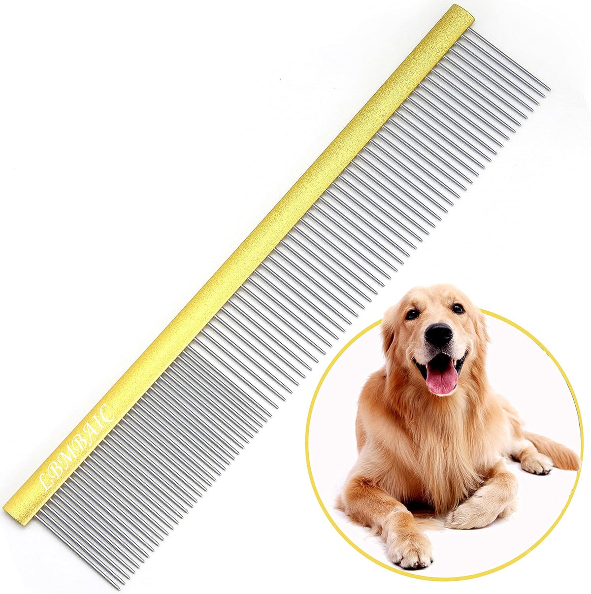 Metal Dog Grooming Combs Shedding Tangles, Knots, Mats. - Large / gold