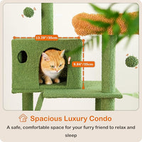 Ouritsu Cat Tree, 56 inch Tall Cat Tower for Large Cat Indoor, Large Condo, 2 Padded Perches, Steel-Framed Hammock, Scratching Post and ramp, Fluffy Basket, Green, LF001GB
