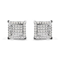 10K White Gold 1 1/4 Cttw Princess Diamond Composite Double Square and Halo Stud Earrings (I-J Color, I1-I2 Clarity)