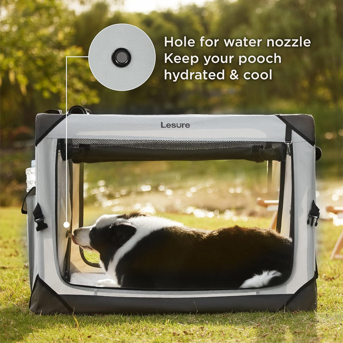 Lesure Portable Soft Collapsible Dog Crate for Large Dogs - Light Grey / 26.0"L x 18.0"W x 18.0"H - image 3