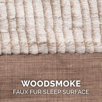 Furhaven Cooling Gel Dog Bed for Medium/Small Dogs w/ Removable Bolsters & Washable Cover, For Dogs Up to 35 lbs - Luxe Faux Fur & Performance Linen Sofa - Woodsmoke, Medium