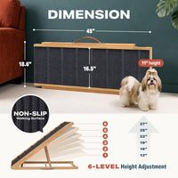 Adjustable Dog Ramp for Bed, Wooden Dog Ramp for Couch - Light Brown / 45" Long x 16.5" Walking Space - image 2