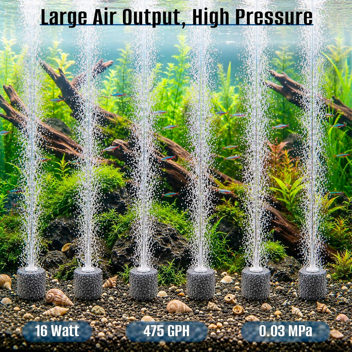 AquaMiracle 6/8/16W Quiet Fish Tank Air Pump 200/317/475GPH - For ≤ 1200 Gal Tanks - image 4