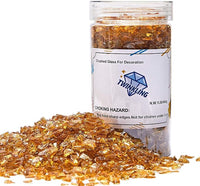 TWINKLING High Luster Fire Glass Gravel Stone Glitter,Broken Glass,Fire Gems Chips,Crushed Glass for Fire Pit Crafts Resin Art Aquarium Garden Decoration,3-6mm,1-Pound Jar (Deep Amber)