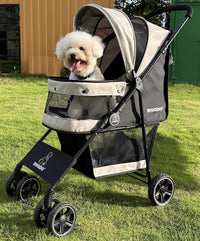 ROODO 4 Wheel Dog Cat Pet Stroller Best Lightweight Foldable Compact - Light khaki