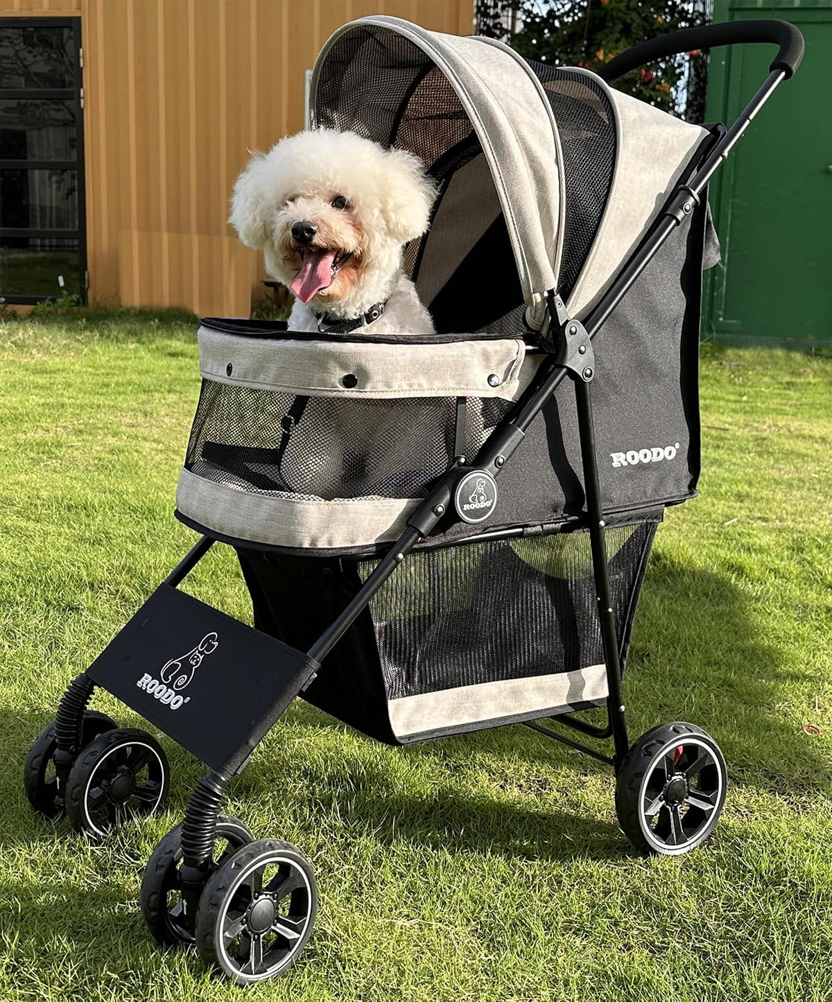ROODO 4 Wheel Dog Cat Pet Stroller Best Lightweight Foldable Compact - Light khaki