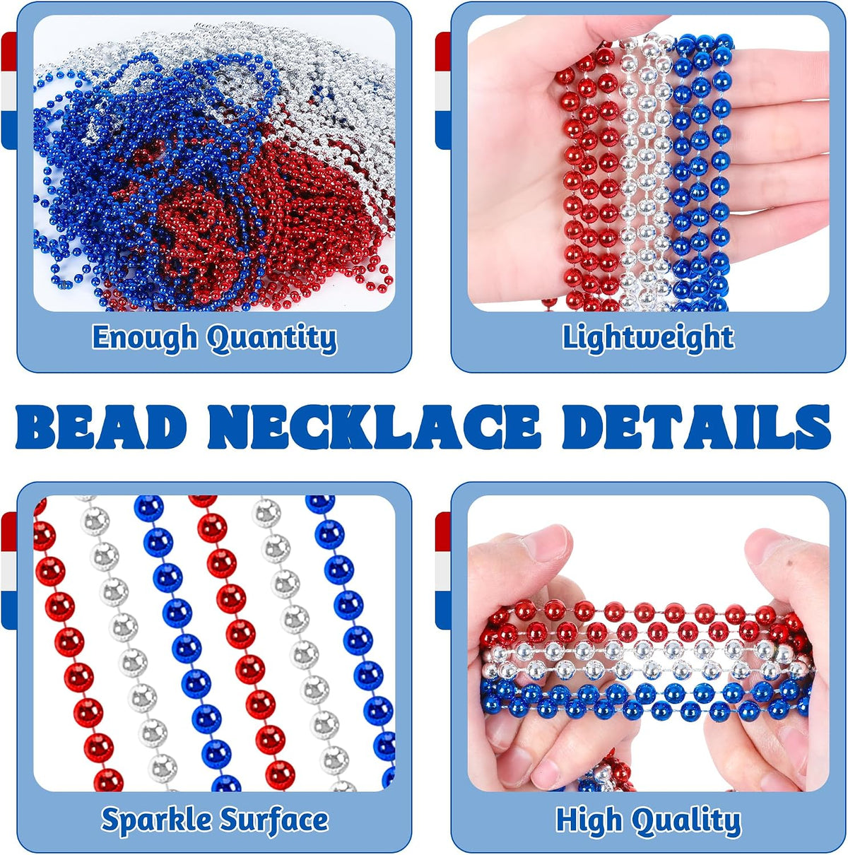 Huskein Bead Necklace, 33" Colorful Mardi Gras Beads Necklaces - Red White Blue / 12 - image 3