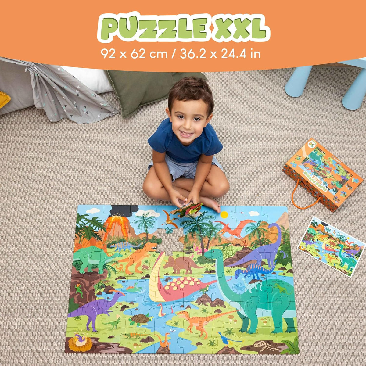 BONNYCO Giant Floor Puzzles for Kids of Jungle Animals with 48 Large - Dinosaurs - image 2