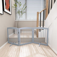 Freestanding Pet Gate for Dogs, Foldable Wooden Dog Gate for House, Indoor Dog Gate for Doorways, Stairs, Gates for Dogs Indoor, Support Feet Included, 24" Height 3 Panels, Grey