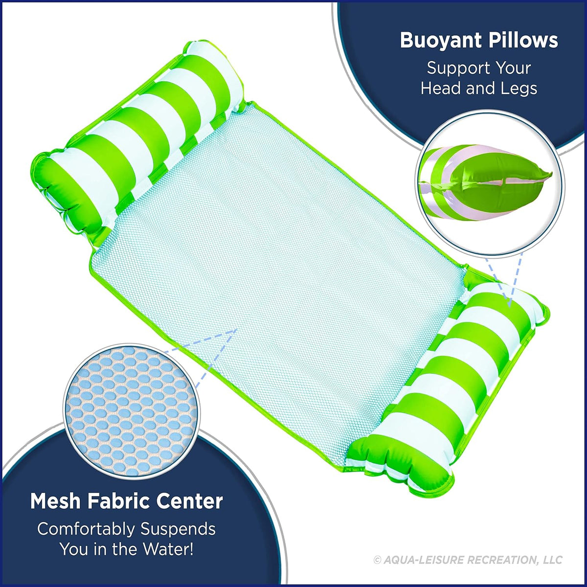 Aqua 4-in-1 Monterey Hammock Pool Float & Water Hammocks - Lime Green/White Stripe / Monterey Hammock / 1 Pack - image 3