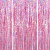 Voircoloria 2 Pack Gold Foil Fringe Backdrop Curtains - Laser Pink / 4