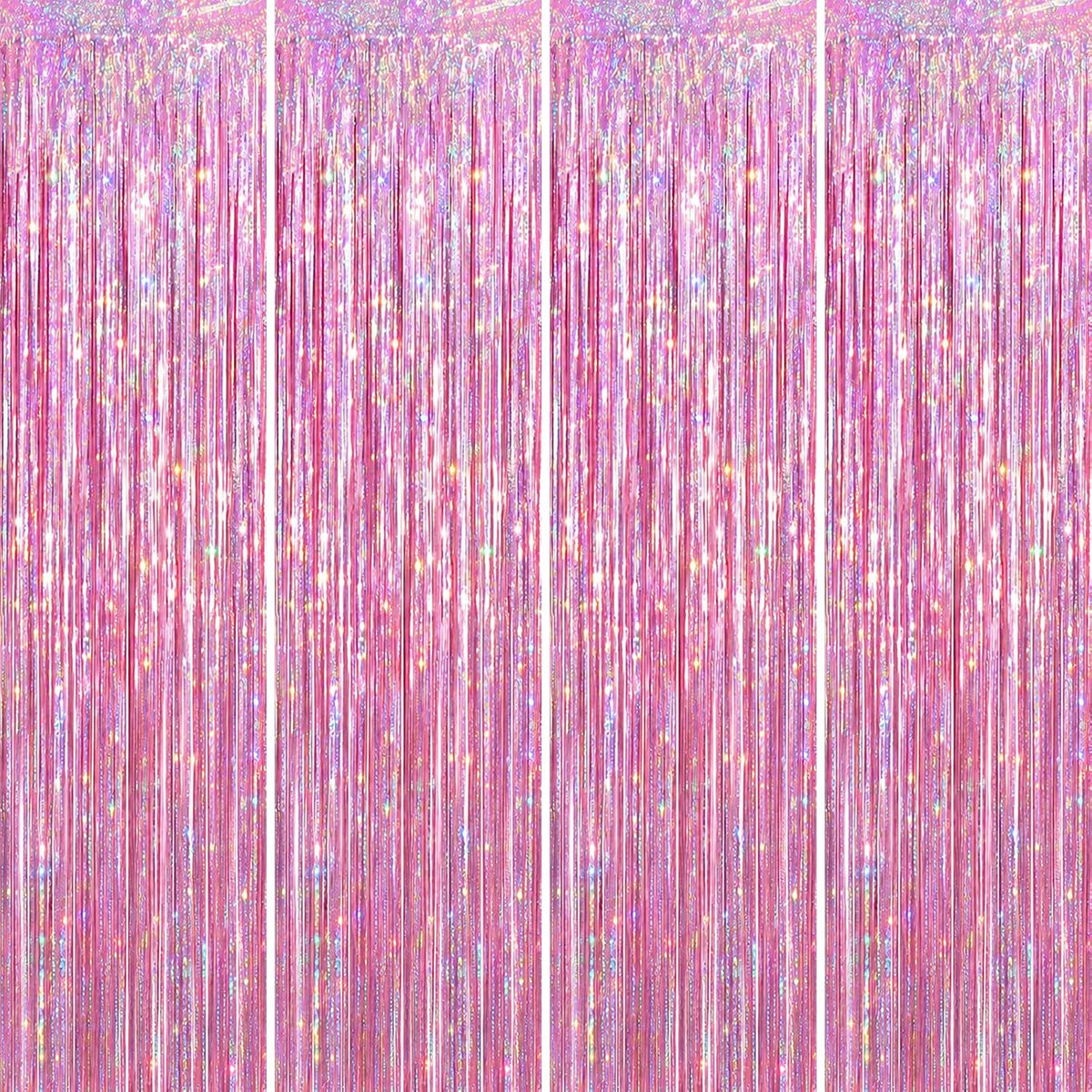 Voircoloria 2 Pack Gold Foil Fringe Backdrop Curtains - Laser Pink / 4