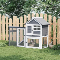 Rabbit Hutch 2-Tier, Small Wooden Chicken Coop for Outdoor Use - Weatherproof Small Animal Hutch with Non-Slip Ramp, 4 Access Doors & Removable Tray for Rabbits, Guinea Pigs, Ferrets (Indoor/Outdoor)