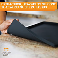 Neater Pet Brands Neater Mat Pet Mats for Food and Water, Cat & Dog Bowl Mat Waterproof Silicone, Feeding Tray, Dog Food Mats for Floors, Placemat w/Raised Edge for Under Bowls, 16” x 10”, Black