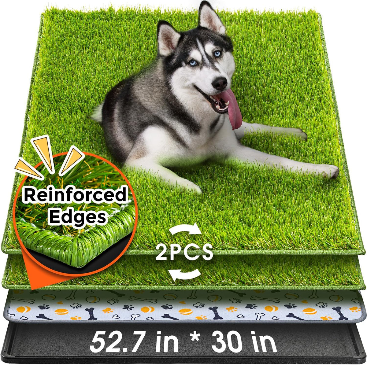 Hompet Dog Grass Pad with Tray Large, 35"x22.5" - Black / 52.7 x 30"