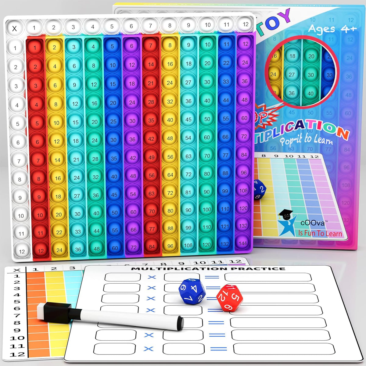 COOVA Multiplication Chart Pop It, Multiplication Game Board - Multiplication Pop It