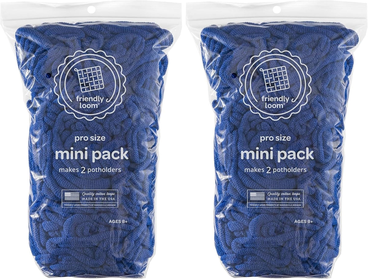 Friendly Loom Blue Cotton 10 Inch Potholder PRO Loops Mini Pack Refill – Fun for Kids & Family - Large (Pack of 2)