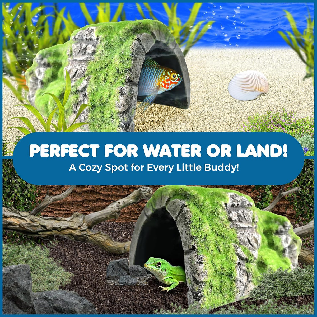 SunGrow Reptile Hideout Cave with Artificial Moss - image 3