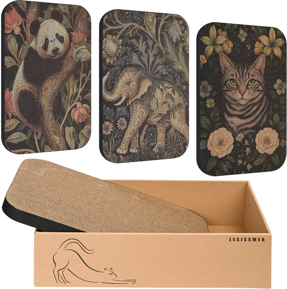 Cat Wall Scratcher, Art Cat Scratching Board for Indoor Cats – Essentials for Cats - Elephant & Cat & Panda