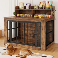 IRONCK Extra Large Dog Crate Furniture, 43.3 inches Wooden Dog Crate with Storage and 4 Hooks, Heavy Duty Pet Crate for Large Dog, Decorative Pet Cage for Indoor (30" L x 43.3" W x 41.1" H)