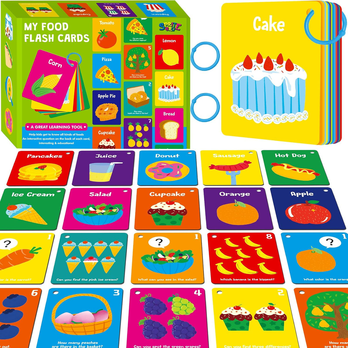 SpriteGru Spanish flashcards for toddlers with colorful cartoon images on rings - view 3