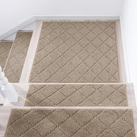 COSY HOMEER Edging Stair Treads Non-Slip Corner Indoor Stair Runners for Wooden Steps,Landing Slip Resistant Stair Rugs Mat for Kids and Dogs,100% Polyester TPE Backing,Beige,30x30 inch