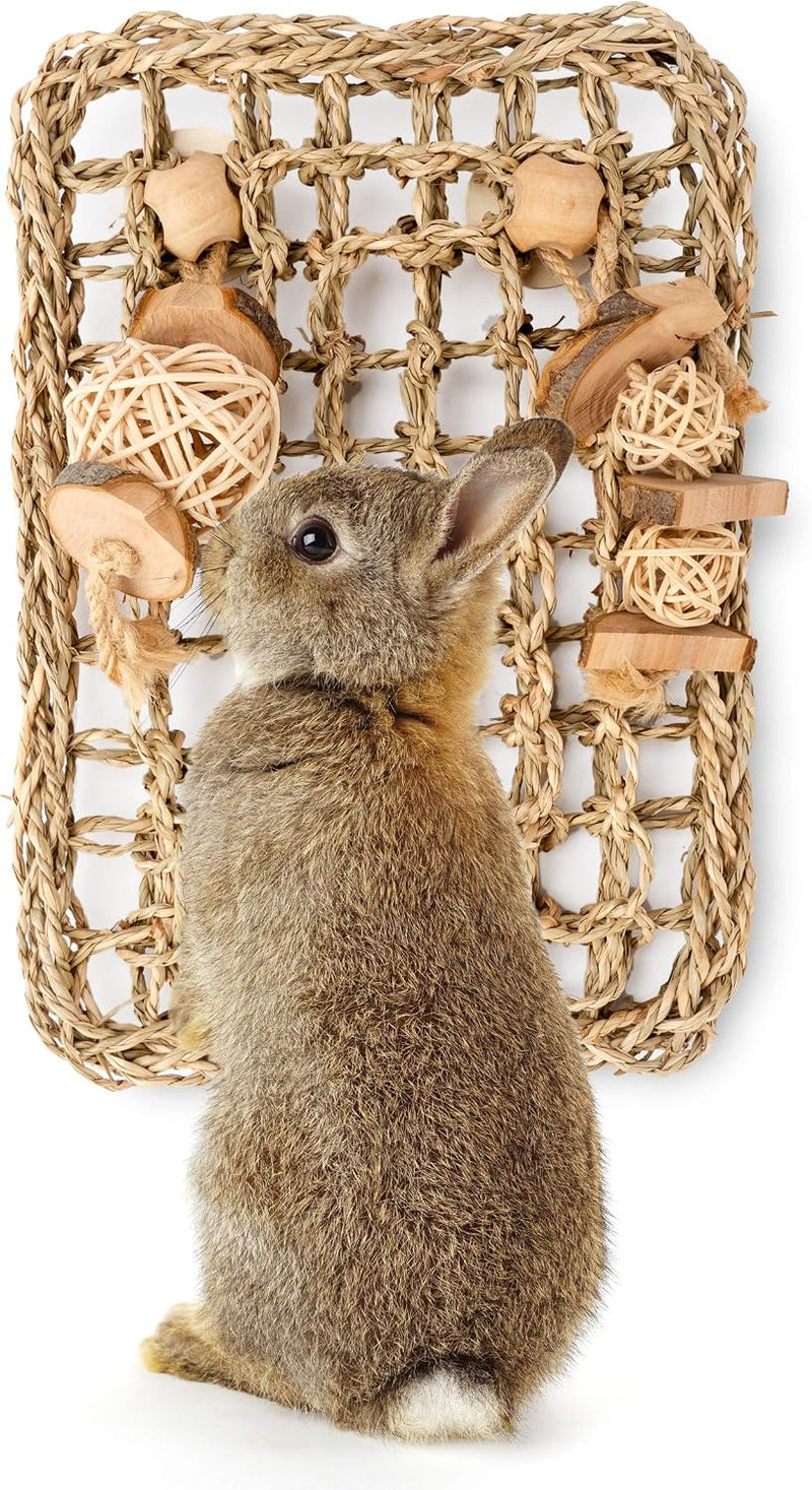 andwe Rabbit Seagrass Protector Mat with Toys – Essentials for Small Pets