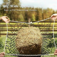 Bloomoak Slow Hay Net Feeder for Horses, Durable Soft Black PE 2/3 String Hay Bales Bags, Fit 36x18x18 to 47x25x17 Inches, Extends 50-64 Inches (3 1.6" Hole/1PC)