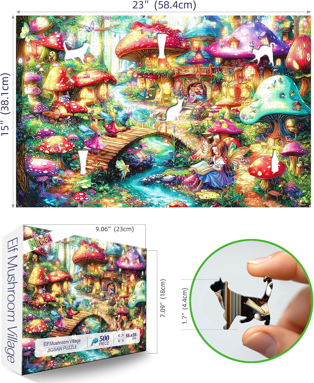 Halloween Puzzle 500 Piece with Lettered for Adults Gift - 500piece - Elf Mushroom House - 23x15" / Retired Models - image 4