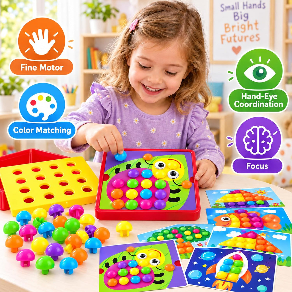 Button Art Toys for Toddlers Ages 3+, Mosaic Peg Board – Fun for Kids & Family - Bird - image 4