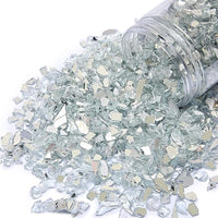 TWINKLING High Luster Fire Glass Gravel Stone Glitter,Broken Glass,Fire Gems Chips,Crushed Glass for Fire Pit Crafts Resin Art Aquarium Garden Decoration,3-6mm,1-Pound Jar (White-Backing Mirror)