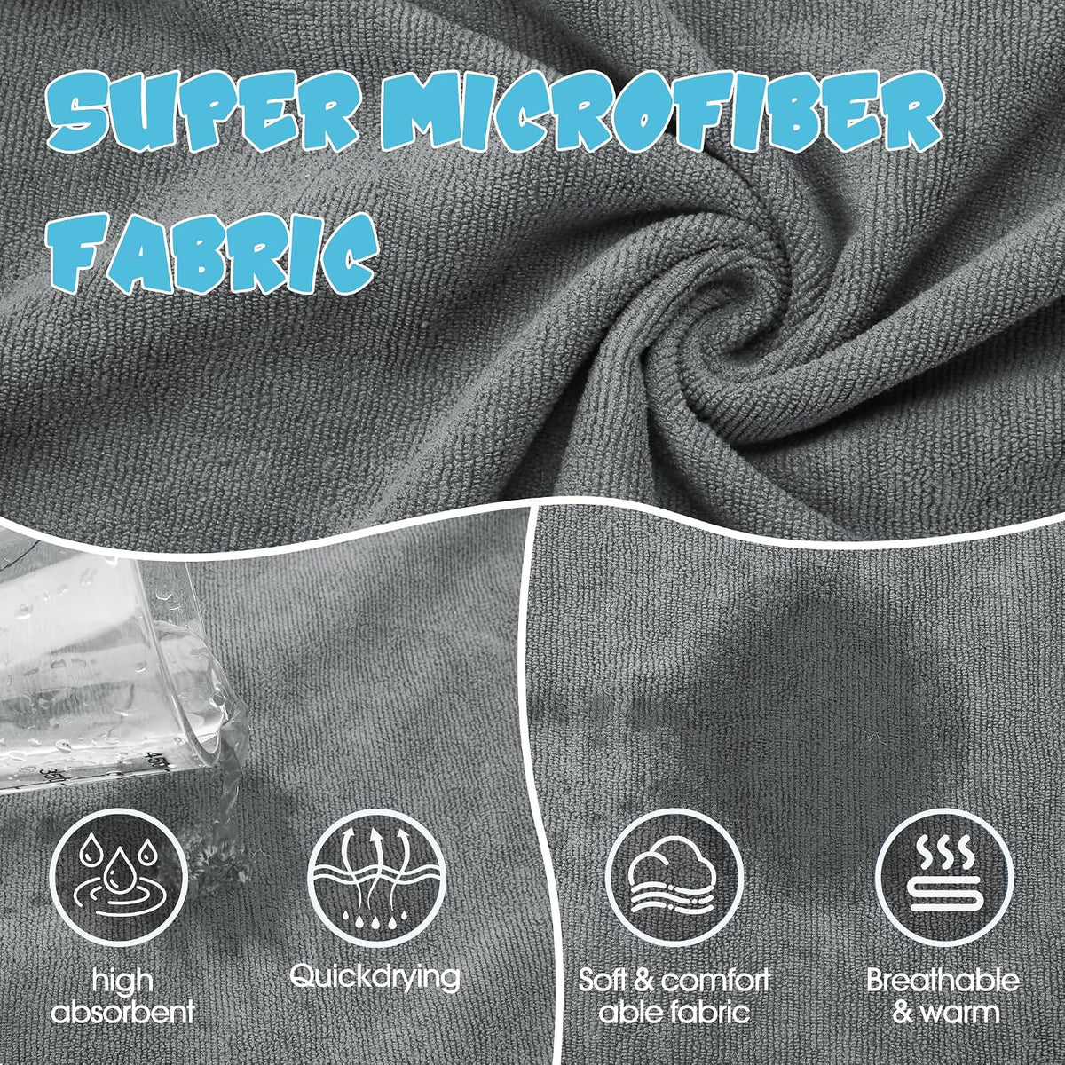 Super Absorbent Dog Bathrobe - Grey, Teal edging / Small - image 2
