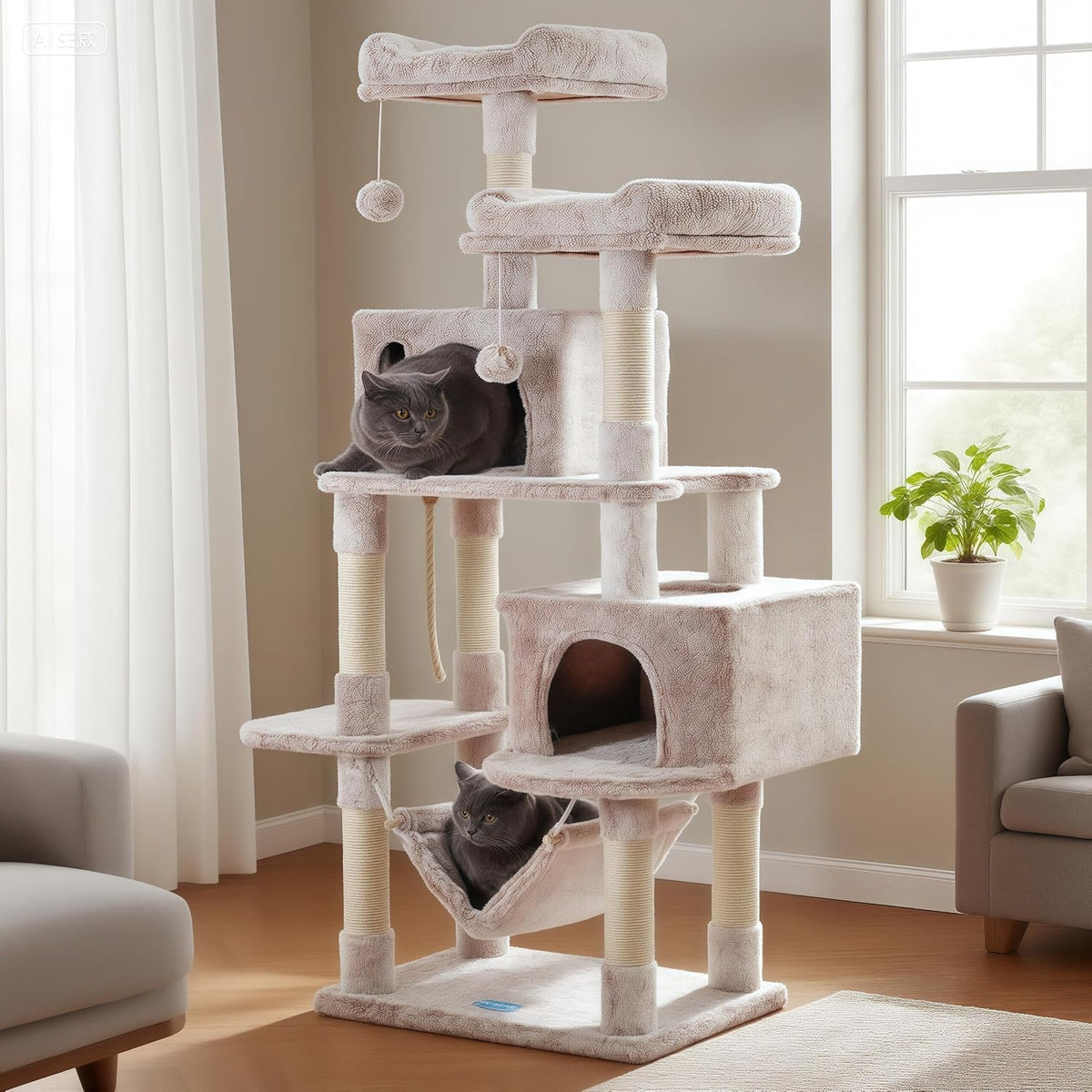 Hey-brother Cat Tree Tower with Sisal Scratching Posts - 53.7 Inches / Muchroom