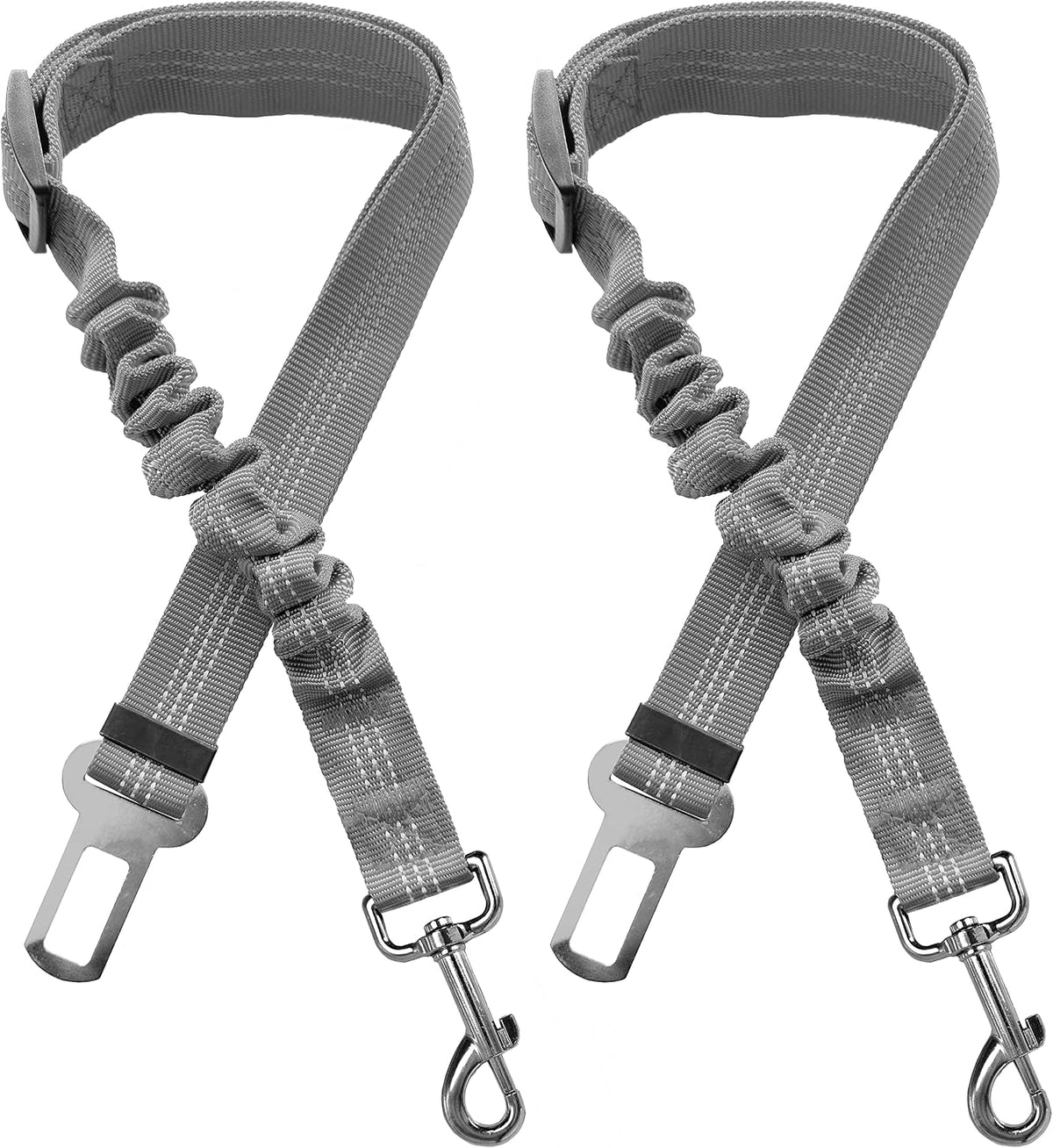 2 Dog Car Harness Seatbelt Seat Belt Leash Travel Accessories Bungee - Grey / 2 Packs