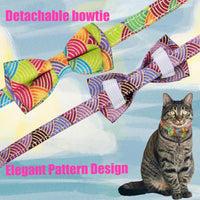 Collar for Cat Pet Breakaway with Bell Bowtie Detachable Bow - Kimono-Green & Purple - image 3