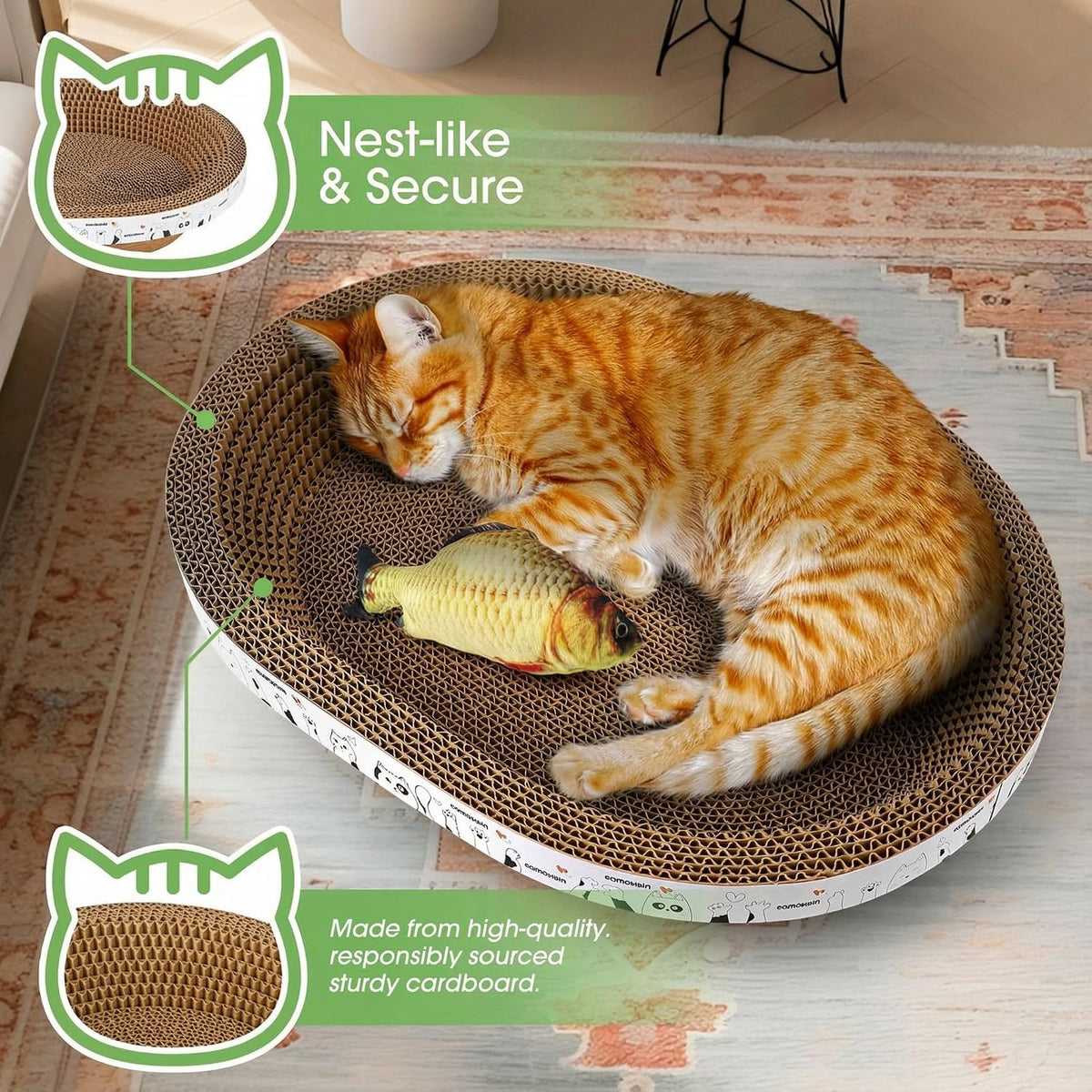 3 Pack Oval Cardboard Cat Scratcher & Lounger Bed - 4-Pack - image 2