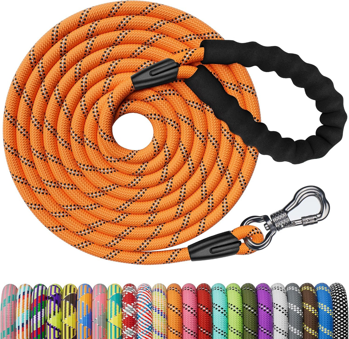 Heavy Duty Dog Leash, 15FT Training Leash with Swivel Lockable Hook, Padded Handle and Highly - 20ft*3/8" / Orange