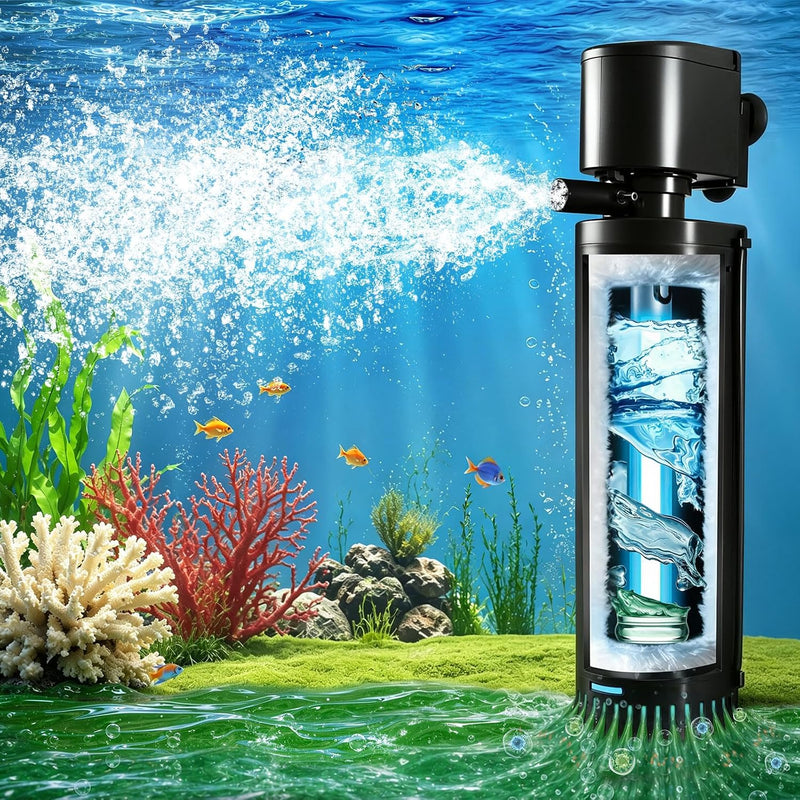 200GPH Aquarium Filter, U-V for Aquarium for 20-75 Gal Tank - Aquarium Filter for 75-200 Gallon / Black