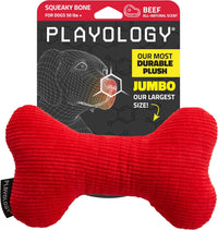 Playology Durable Plush Bone Toy, Squeaky Bone, Jumbo - Jumbo Bone / Beef